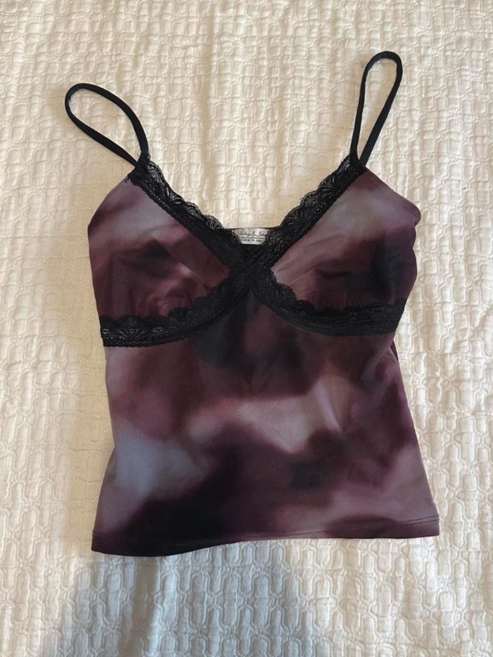 Purple Tie-Dye Lace Trim Cami Top